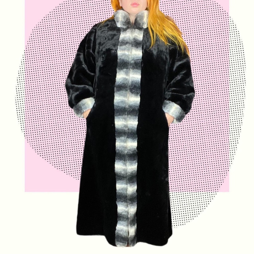 Westbound vintage late 90s reversible faux fur long trench coat w/ pockets